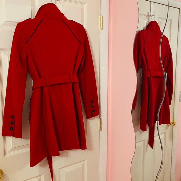 Nwt NEW Guess Red Wool Coat XS Button up winter pea tie belted peacoat jacket - Picture 7 of 15